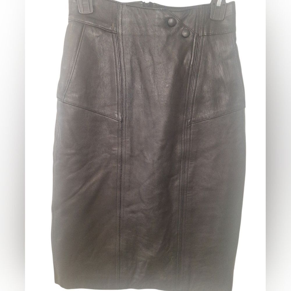 Pelle Cuir black leather straight  skirt with pockets size 8